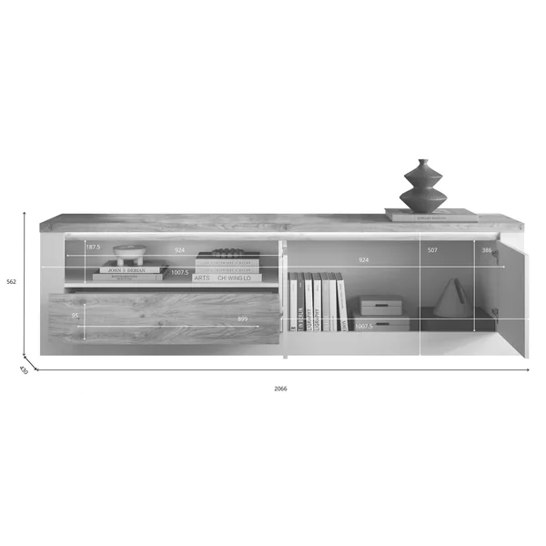 Meuble TV contemporain 210 cm blanc laqué brillant Isia