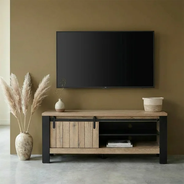 Meuble TV industriel 150 cm chêne/noir Simeo
