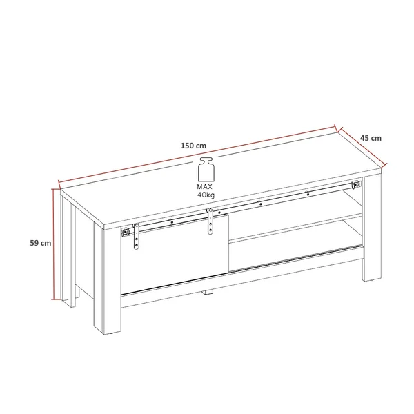 Meuble TV industriel 150 cm chêne/noir Simeo