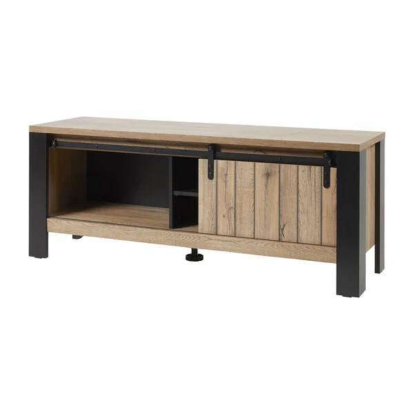 Meuble TV industriel 150 cm chêne/noir Simeo