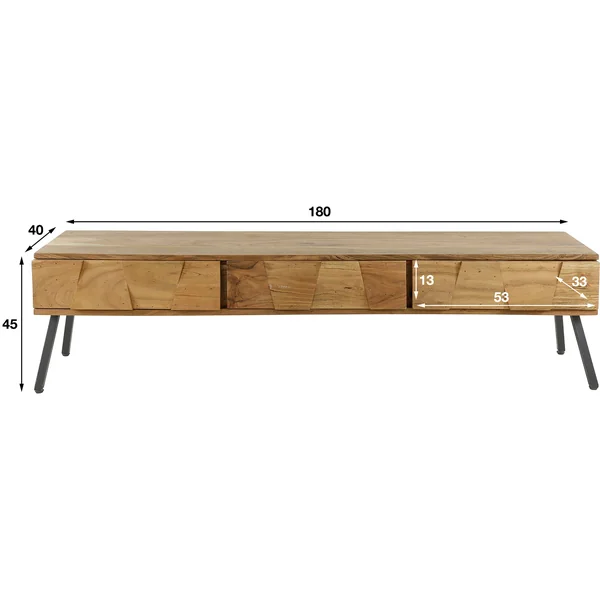 Meuble TV industriel 180 cm en acacia massif naturel Ambre