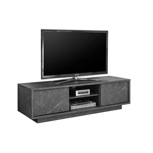 Meuble TV moderne 139 cm noir marbré Carrat