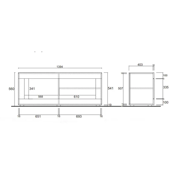 Meuble TV moderne 140 cm blanc/chêne pero Agathe