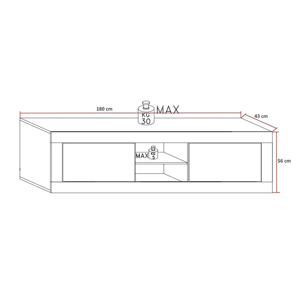 Meuble TV moderne 180 cm chêne cadiz/blanc structuré Agathe