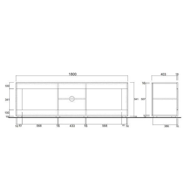 Meuble TV moderne 180 cm chêne cadiz/blanc structuré Agathe