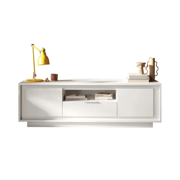 Meuble TV moderne 180 cm laqué blanc mat Rosine