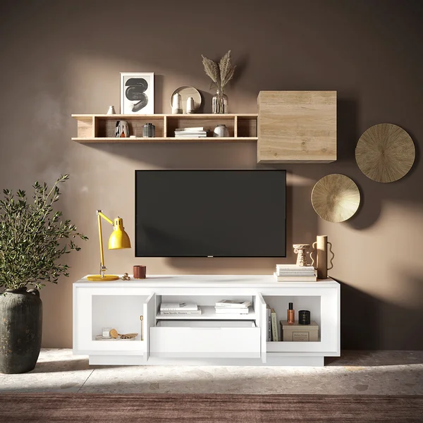 Meuble TV moderne 180 cm laqué blanc mat Rosine