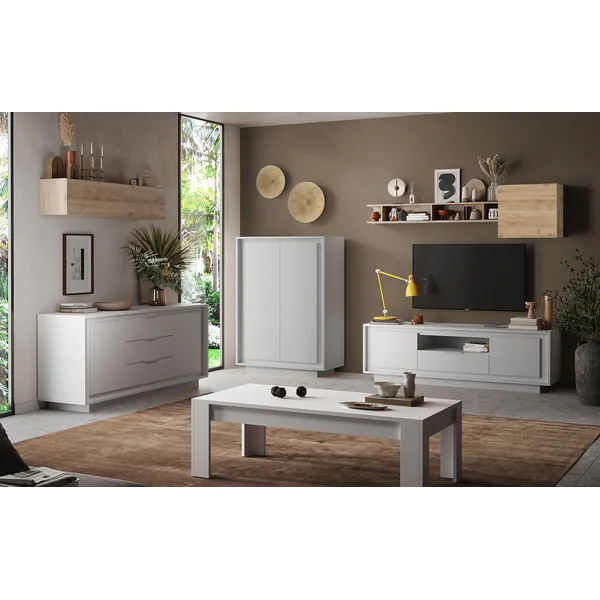 Meuble TV moderne 180 cm laqué blanc mat Rosine