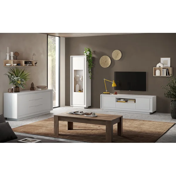 Meuble TV moderne 180 cm laqué blanc mat Rosine