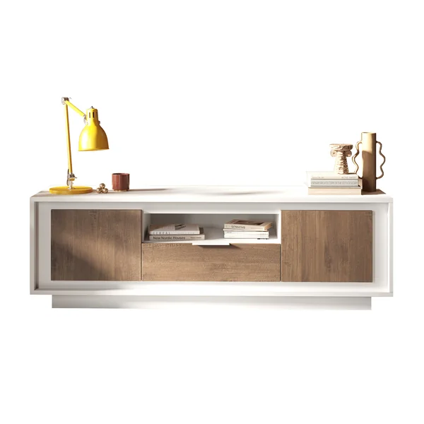 Meuble TV moderne 180 cm laqué blanc mat/mercure Rosine