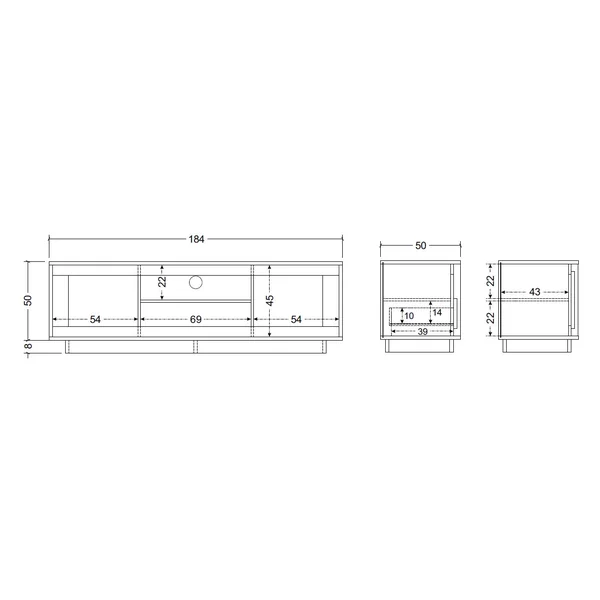 Meuble TV moderne 180 cm laqué blanc mat/mercure Rosine