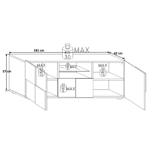 Meuble TV moderne 181 cm chêne samoa Orlane