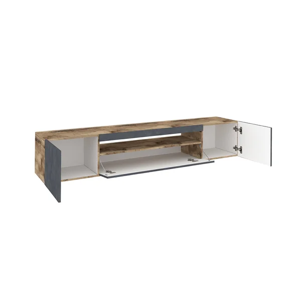 Meuble TV moderne 200 cm gris ardoise/érable Indila
