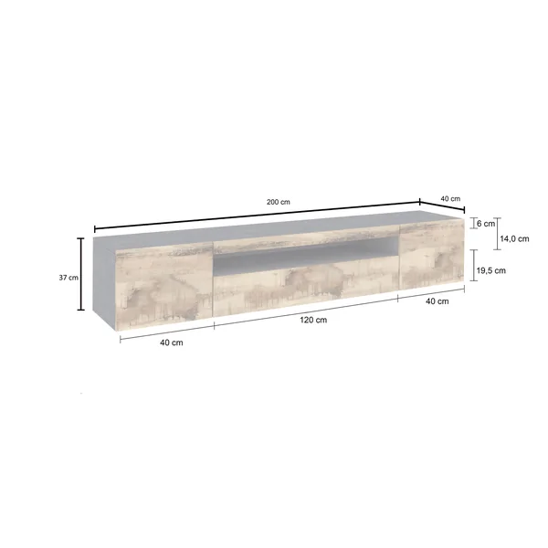Meuble TV moderne 200 cm gris ardoise/érable Indila