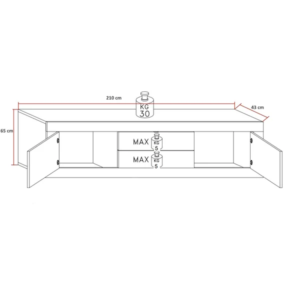 Meuble TV moderne 210 cm chêne cadiz/blanc structuré Agathe