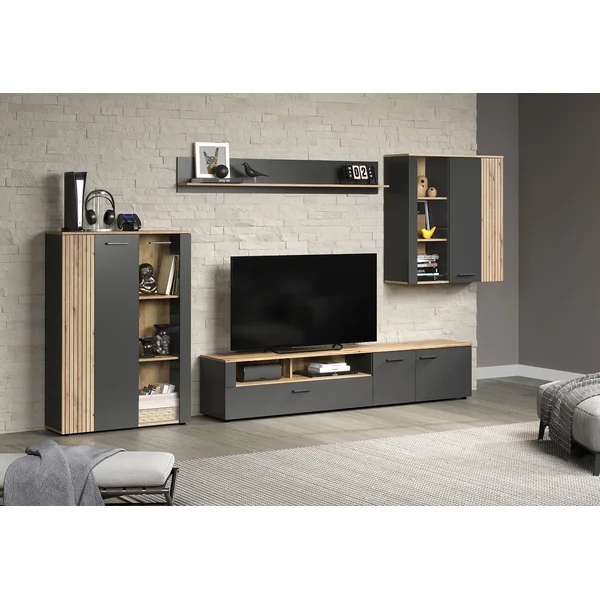 Meuble TV moderne 210 cm chêne/anthracite Julian