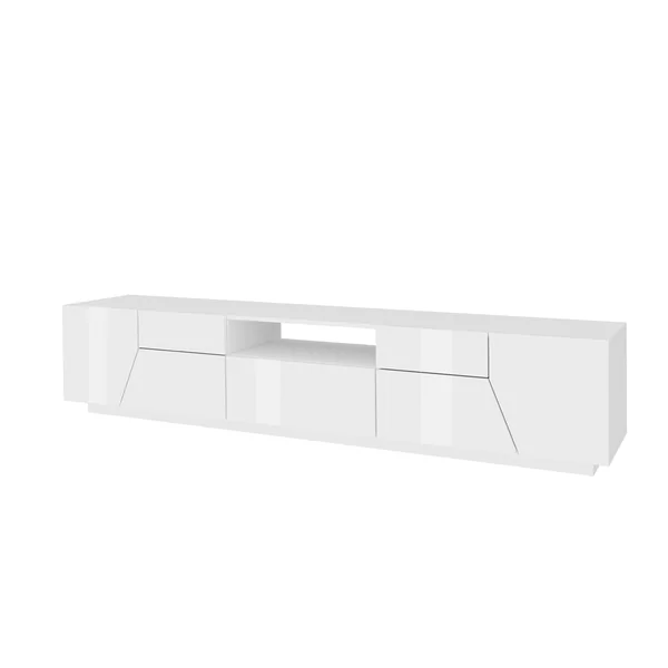 Meuble TV moderne 220 cm blanc laqué brillant Alienor