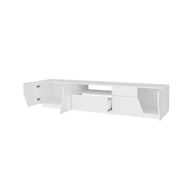 Meuble TV moderne 220 cm blanc laqué brillant Alienor