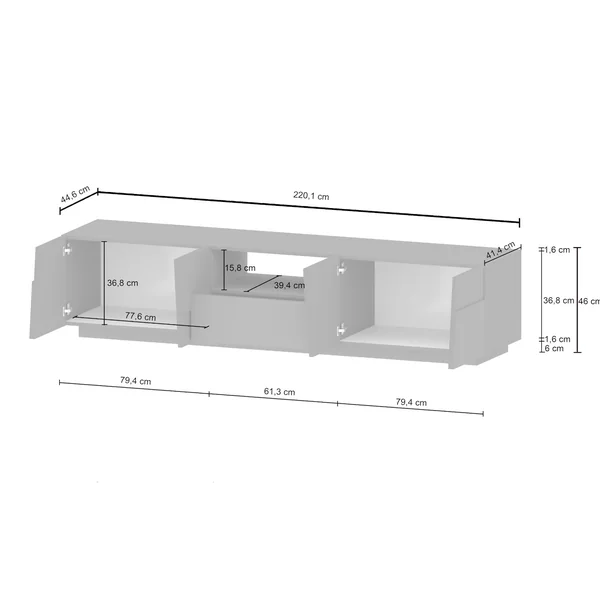 Meuble TV moderne 220 cm chêne wotan Pedro