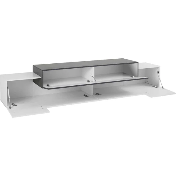 Meuble TV moderne 240 cm blanc laqué/gris Corso