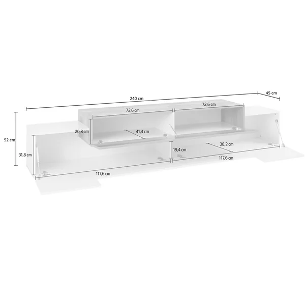 Meuble TV moderne 240 cm blanc laqué/gris Corso