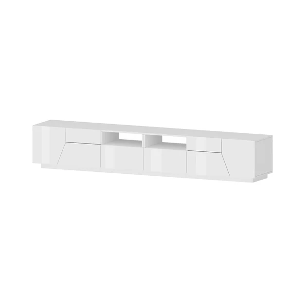 Meuble TV moderne 260 cm blanc laqué brillant Alienor
