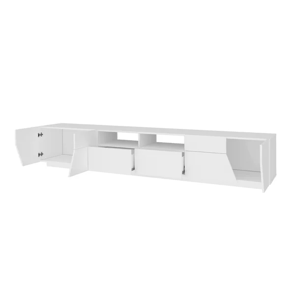 Meuble TV moderne 260 cm blanc laqué brillant Alienor