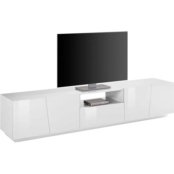 Meuble TV moderne blanc laqué brillant 220 cm Vegas