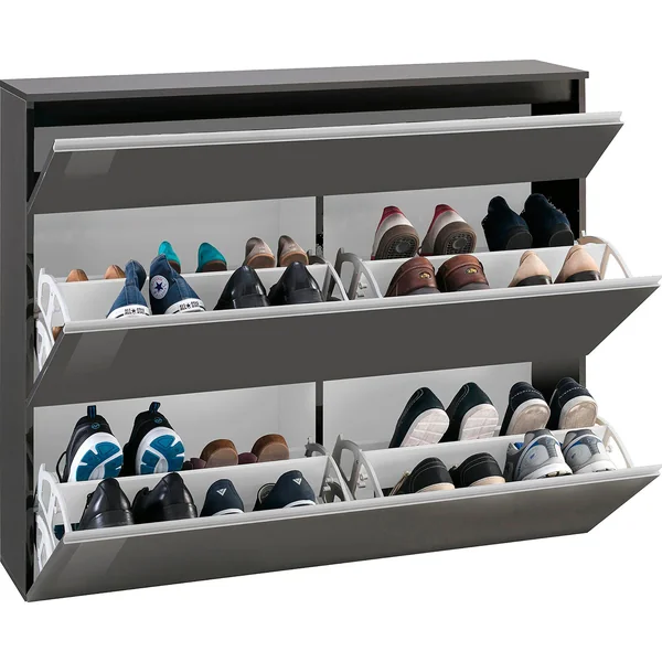 Meuble à chaussures 120 cm anthracite laqué brillant Maeva
