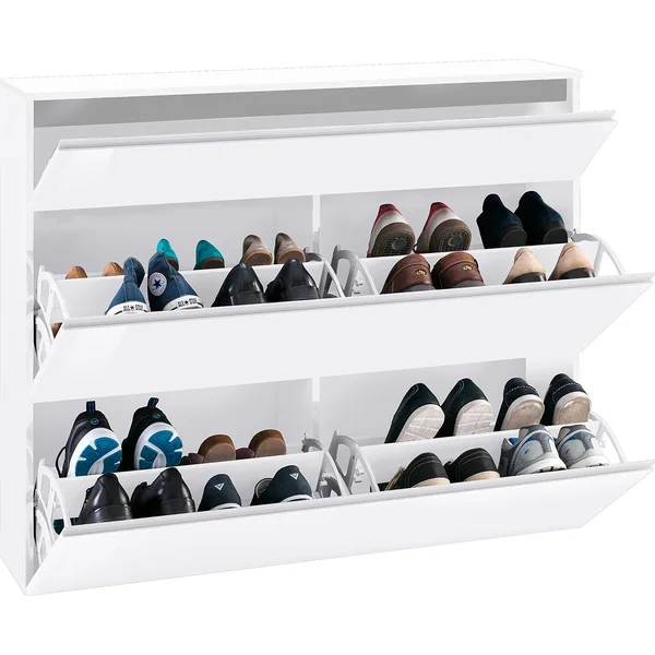 Meuble à chaussures 120 cm blanc laqué brillant Maeva