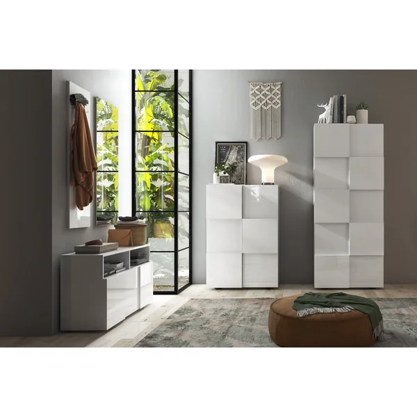 Meuble à chaussures moderne blanc laqué brillant Milenor
