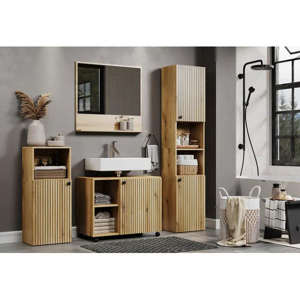 Miroir de salle de bain contemporain chêne clair Lissandre