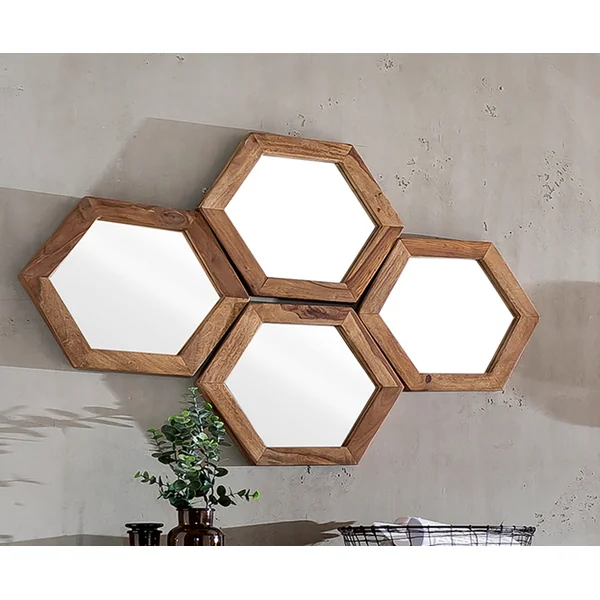 Miroir hexagonal en acacia massif naturel Pamela