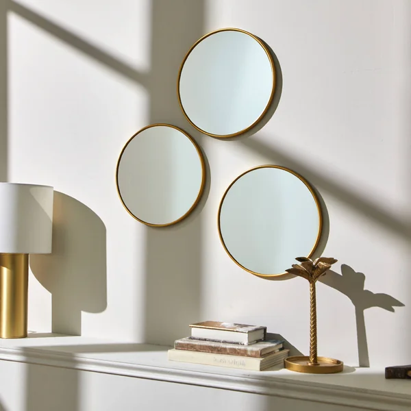 Miroir rond contour coloris doré - lot de 3, doré