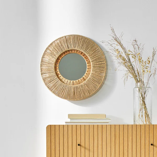 Miroir rond en rotin, rotin