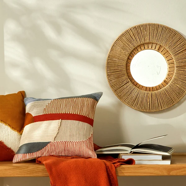 Miroir rond en rotin, rotin