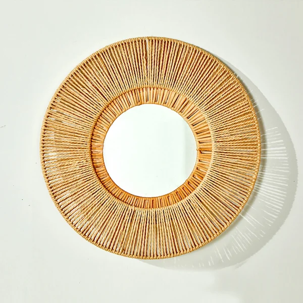 Miroir rond en rotin, rotin