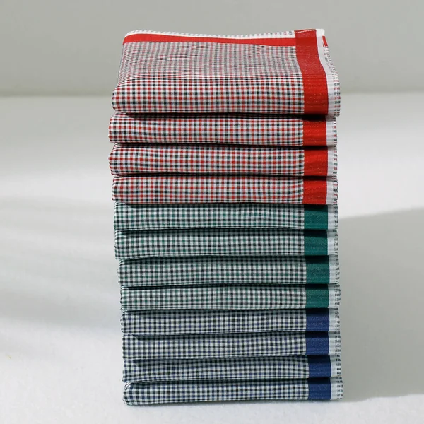 Mouchoirs à carreaux lot de 6 ou lot de 12, bleu + rouge + vert