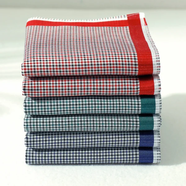 Mouchoirs à carreaux lot de 6 ou lot de 12, bleu + rouge + vert