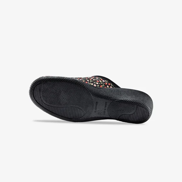 Mules sabot imprimées fleurs - fourrées, noir
