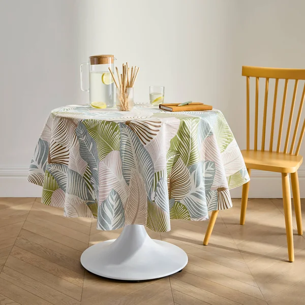 Nappe toile cirée imprimé grandes feuilles, vert