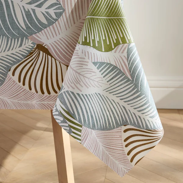 Nappe toile cirée imprimé grandes feuilles, vert