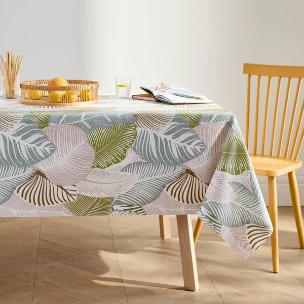 Nappe toile cirée imprimé grandes feuilles, vert