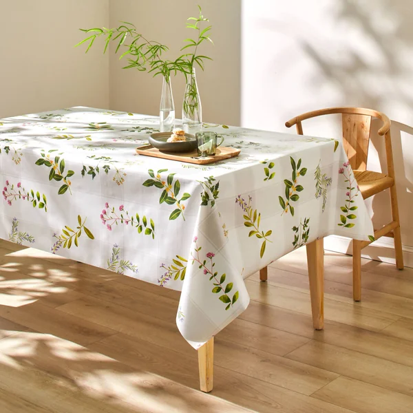 Nappe toile cirée imprimé printanier, blanc / multicolore