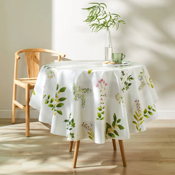 Nappe toile cirée imprimé printanier, blanc / multicolore