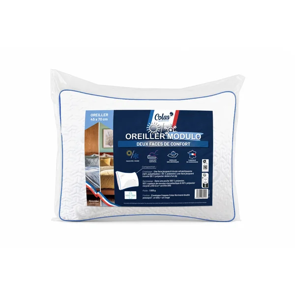 Oreiller été/hiver confort ferme modulable, blanc