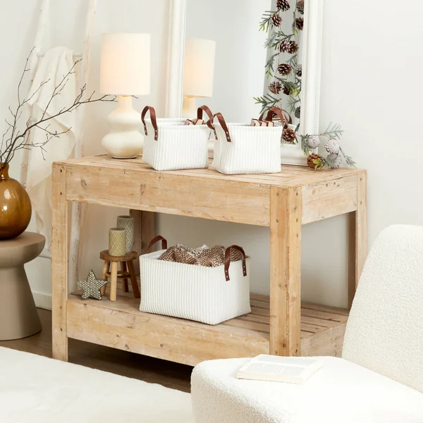 Panier de rangement tissu côtelé - lot de 3, blanc