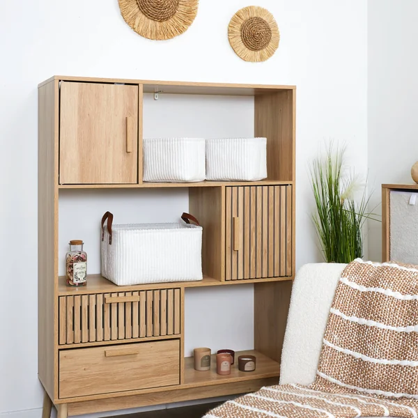 Panier de rangement tissu côtelé - lot de 3, blanc