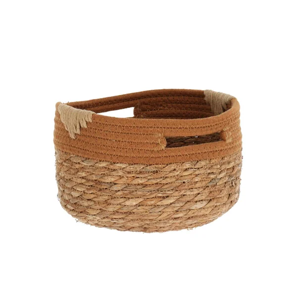 PANIERE RONDE COTON ET JONC DE MER 22X15CM NAT ET CAMEL
