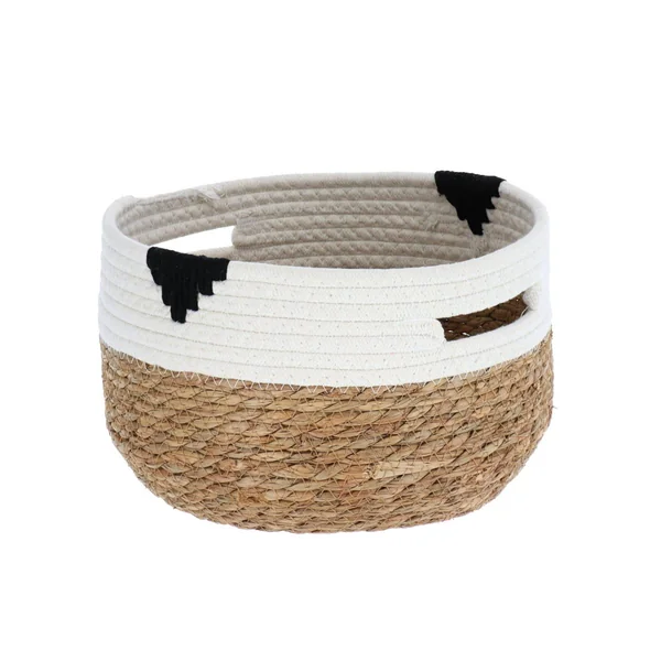 PANIERE RONDE COTON ET JONC DE MER 26X17CM NAT ET BLANC